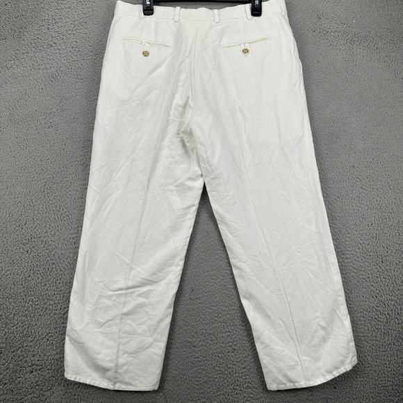 Perry Ellis Mens Casual‎ Pants 34 White Linen Blend Flat Front Straight Pockets - Picture 2 of 7